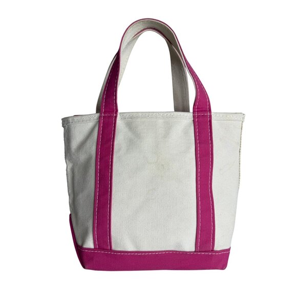 L.L. Bean Boat & Tote Canvas Bag Pink Trim Canvas Zipper Top 13" - Picture 2 of 8